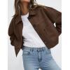 imagePRETTYGARDEN Womens Faux Suede Cropped Jacket Casual Lightweight Fall Fashion 2025 Winter Coats Outerwear Trendy ClothesDark Brown