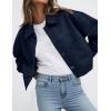 imagePRETTYGARDEN Womens Faux Suede Cropped Jacket Casual Lightweight Fall Fashion 2025 Winter Coats Outerwear Trendy ClothesNavy Blue