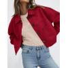 imagePRETTYGARDEN Womens Faux Suede Cropped Jacket Casual Lightweight Fall Fashion 2025 Winter Coats Outerwear Trendy ClothesRed