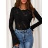 imagePRETTYGARDEN Womens Lace Long Bell Sleeve Tops 2025 Fall Sexy See Through Sheer Floral Blouse Shirt Fitted Going Out OutfitsBlack