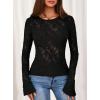 imagePRETTYGARDEN Womens Lace Long Bell Sleeve Tops 2025 Fall Sexy See Through Sheer Floral Blouse Shirt Fitted Going Out OutfitsBlack