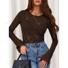 imagePRETTYGARDEN Womens Lace Long Bell Sleeve Tops 2025 Fall Sexy See Through Sheer Floral Blouse Shirt Fitted Going Out OutfitsBrown