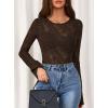 imagePRETTYGARDEN Womens Lace Long Bell Sleeve Tops 2025 Fall Sexy See Through Sheer Floral Blouse Shirt Fitted Going Out OutfitsBrown