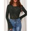 imagePRETTYGARDEN Womens Lace Long Bell Sleeve Tops 2025 Fall Sexy See Through Sheer Floral Blouse Shirt Fitted Going Out OutfitsDark Green