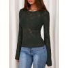 imagePRETTYGARDEN Womens Lace Long Bell Sleeve Tops 2025 Fall Sexy See Through Sheer Floral Blouse Shirt Fitted Going Out OutfitsDark Green