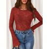 imagePRETTYGARDEN Womens Lace Long Bell Sleeve Tops 2025 Fall Sexy See Through Sheer Floral Blouse Shirt Fitted Going Out OutfitsRed