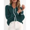 imagePRETTYGARDEN Womens Long Sleeve Button Down Shirts 2025 Trendy V Neck Loose Fit Fall Tops Collared Dressy Casual BlousesDark Green