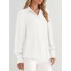 imagePRETTYGARDEN Womens Long Sleeve Button Down Shirts 2025 Trendy V Neck Loose Fit Fall Tops Collared Dressy Casual BlousesWhite