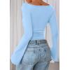 imagePRETTYGARDEN Womens Long Sleeve Shirts 2025 Fall Crop Going Out Tops Casual Boat Neck Bell Sleeve Ribbed Ruched Y2K ClothesSky Blue