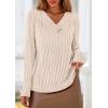 imagePRETTYGARDEN Womens Long Sleeve Shirts 2025 Fall Fashion Clothes Casual Ribbed V Neck Loose Tunic Tops Lightweight SweatersBeige