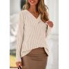 imagePRETTYGARDEN Womens Long Sleeve Shirts 2025 Fall Fashion Clothes Casual Ribbed V Neck Loose Tunic Tops Lightweight SweatersBeige