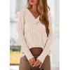 imagePRETTYGARDEN Womens Long Sleeve Shirts 2025 Fall Fashion Clothes Casual Ribbed V Neck Loose Tunic Tops Lightweight SweatersBeige