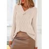 imagePRETTYGARDEN Womens Long Sleeve Shirts 2025 Fall Fashion Clothes Casual Ribbed V Neck Loose Tunic Tops Lightweight SweatersBeige