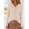 imagePRETTYGARDEN Womens Long Sleeve Shirts 2025 Fall Fashion Clothes Casual Ribbed V Neck Loose Tunic Tops Lightweight SweatersBeige