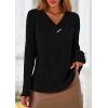 imagePRETTYGARDEN Womens Long Sleeve Shirts 2025 Fall Fashion Clothes Casual Ribbed V Neck Loose Tunic Tops Lightweight SweatersBlack