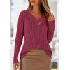 imagePRETTYGARDEN Womens Long Sleeve Shirts 2025 Fall Fashion Clothes Casual Ribbed V Neck Loose Tunic Tops Lightweight SweatersBurgundy