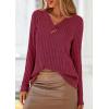 imagePRETTYGARDEN Womens Long Sleeve Shirts 2025 Fall Fashion Clothes Casual Ribbed V Neck Loose Tunic Tops Lightweight SweatersBurgundy