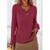 imagePRETTYGARDEN Womens Long Sleeve Shirts 2025 Fall Fashion Clothes Casual Ribbed V Neck Loose Tunic Tops Lightweight SweatersBurgundy