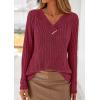 imagePRETTYGARDEN Womens Long Sleeve Shirts 2025 Fall Fashion Clothes Casual Ribbed V Neck Loose Tunic Tops Lightweight SweatersBurgundy