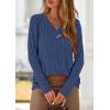 imagePRETTYGARDEN Womens Long Sleeve Shirts 2025 Fall Fashion Clothes Casual Ribbed V Neck Loose Tunic Tops Lightweight SweatersDark Blue