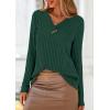imagePRETTYGARDEN Womens Long Sleeve Shirts 2025 Fall Fashion Clothes Casual Ribbed V Neck Loose Tunic Tops Lightweight SweatersDark Green