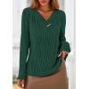 imagePRETTYGARDEN Womens Long Sleeve Shirts 2025 Fall Fashion Clothes Casual Ribbed V Neck Loose Tunic Tops Lightweight SweatersDark Green