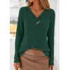 imagePRETTYGARDEN Womens Long Sleeve Shirts 2025 Fall Fashion Clothes Casual Ribbed V Neck Loose Tunic Tops Lightweight SweatersDark Green
