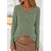 imagePRETTYGARDEN Womens Long Sleeve Shirts 2025 Fall Fashion Clothes Casual Ribbed V Neck Loose Tunic Tops Lightweight SweatersGreen