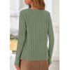 imagePRETTYGARDEN Womens Long Sleeve Shirts 2025 Fall Fashion Clothes Casual Ribbed V Neck Loose Tunic Tops Lightweight SweatersGreen