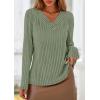 imagePRETTYGARDEN Womens Long Sleeve Shirts 2025 Fall Fashion Clothes Casual Ribbed V Neck Loose Tunic Tops Lightweight SweatersGreen
