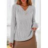 imagePRETTYGARDEN Womens Long Sleeve Shirts 2025 Fall Fashion Clothes Casual Ribbed V Neck Loose Tunic Tops Lightweight SweatersGrey
