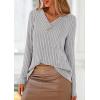 imagePRETTYGARDEN Womens Long Sleeve Shirts 2025 Fall Fashion Clothes Casual Ribbed V Neck Loose Tunic Tops Lightweight SweatersGrey