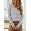 imagePRETTYGARDEN Womens Long Sleeve Shirts 2025 Fall Fashion Clothes Casual Ribbed V Neck Loose Tunic Tops Lightweight SweatersGrey