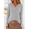 imagePRETTYGARDEN Womens Long Sleeve Shirts 2025 Fall Fashion Clothes Casual Ribbed V Neck Loose Tunic Tops Lightweight SweatersGrey