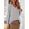 imagePRETTYGARDEN Womens Long Sleeve Shirts 2025 Fall Fashion Clothes Casual Ribbed V Neck Loose Tunic Tops Lightweight SweatersGrey