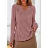 imagePRETTYGARDEN Womens Long Sleeve Shirts 2025 Fall Fashion Clothes Casual Ribbed V Neck Loose Tunic Tops Lightweight SweatersPink