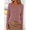 imagePRETTYGARDEN Womens Long Sleeve Shirts 2025 Fall Fashion Clothes Casual Ribbed V Neck Loose Tunic Tops Lightweight SweatersPink