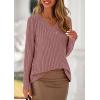 imagePRETTYGARDEN Womens Long Sleeve Shirts 2025 Fall Fashion Clothes Casual Ribbed V Neck Loose Tunic Tops Lightweight SweatersPink
