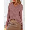 imagePRETTYGARDEN Womens Long Sleeve Shirts 2025 Fall Fashion Clothes Casual Ribbed V Neck Loose Tunic Tops Lightweight SweatersPink