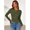 imagePRETTYGARDEN Womens Long Sleeve Shirts 2025 Fall Trendy Crewneck Slim Fit Asymmetrical Going Out Tops Ruched Tee Y2k ClothesArmy Green