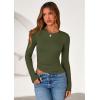 imagePRETTYGARDEN Womens Long Sleeve Shirts 2025 Fall Trendy Crewneck Slim Fit Asymmetrical Going Out Tops Ruched Tee Y2k ClothesArmy Green