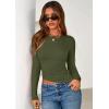 imagePRETTYGARDEN Womens Long Sleeve Shirts 2025 Fall Trendy Crewneck Slim Fit Asymmetrical Going Out Tops Ruched Tee Y2k ClothesArmy Green