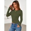 imagePRETTYGARDEN Womens Long Sleeve Shirts 2025 Fall Trendy Crewneck Slim Fit Asymmetrical Going Out Tops Ruched Tee Y2k ClothesArmy Green