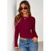 imagePRETTYGARDEN Womens Long Sleeve Shirts 2025 Fall Trendy Crewneck Slim Fit Asymmetrical Going Out Tops Ruched Tee Y2k ClothesWine Red