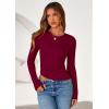 imagePRETTYGARDEN Womens Long Sleeve Shirts 2025 Fall Trendy Crewneck Slim Fit Asymmetrical Going Out Tops Ruched Tee Y2k ClothesWine Red