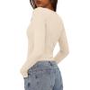 imagePRETTYGARDEN Womens Long Sleeve Shirts 2025 Ribbed Knit Slim Fitted Basic Tee Casual Going Out Tops Underscrubs Fall ClothingBeige