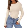 imagePRETTYGARDEN Womens Long Sleeve Shirts 2025 Ribbed Knit Slim Fitted Basic Tee Casual Going Out Tops Underscrubs Fall ClothingBeige