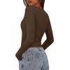imagePRETTYGARDEN Womens Long Sleeve Shirts 2025 Ribbed Knit Slim Fitted Basic Tee Casual Going Out Tops Underscrubs Fall ClothingBrown