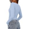 imagePRETTYGARDEN Womens Long Sleeve Shirts 2025 Ribbed Knit Slim Fitted Basic Tee Casual Going Out Tops Underscrubs Fall ClothingLight Blue