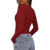 imagePRETTYGARDEN Womens Long Sleeve Shirts 2025 Ribbed Knit Slim Fitted Basic Tee Casual Going Out Tops Underscrubs Fall ClothingRed